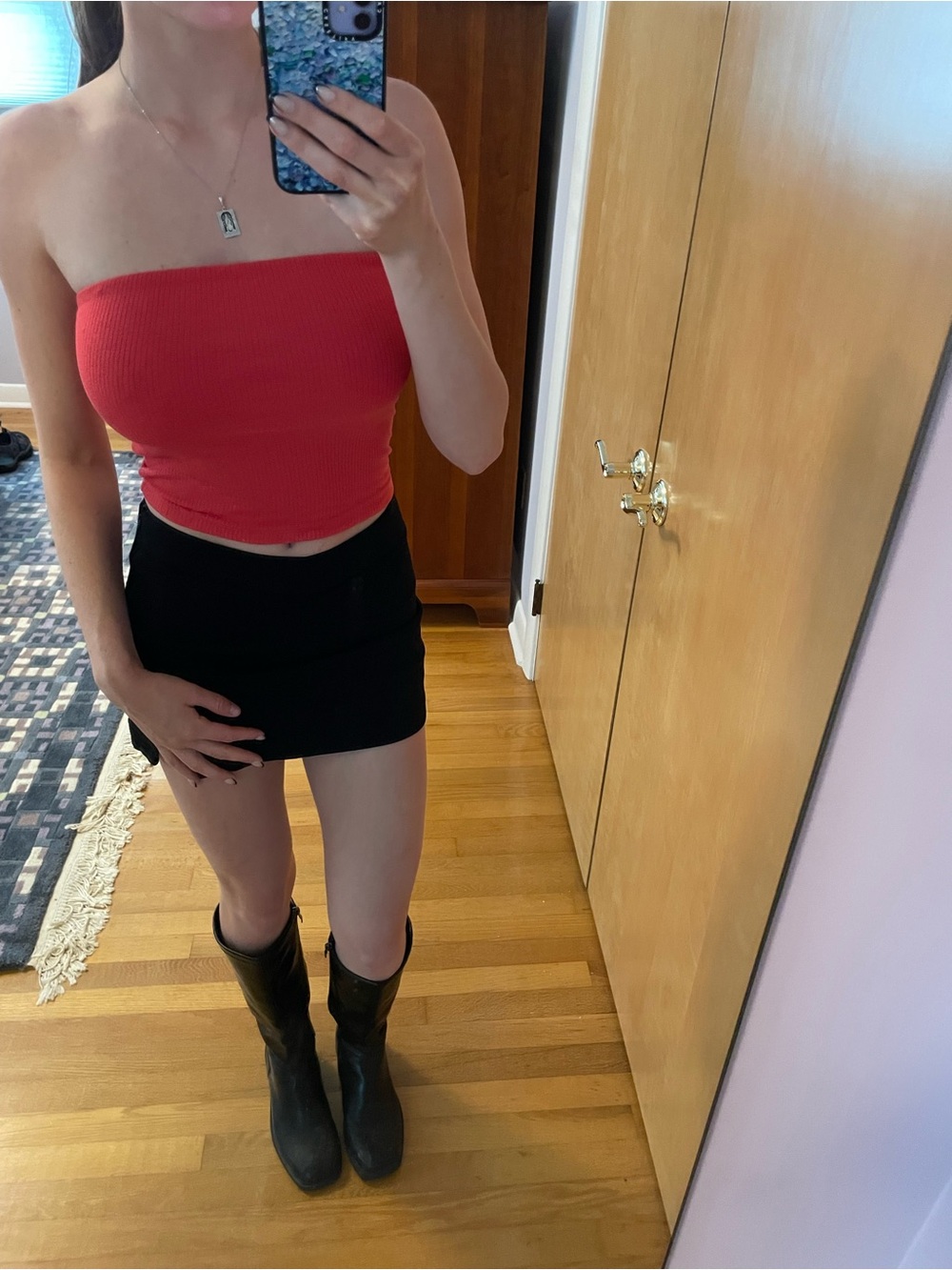American Eagle Outfitters Red Ribbed Strapless Crop Top